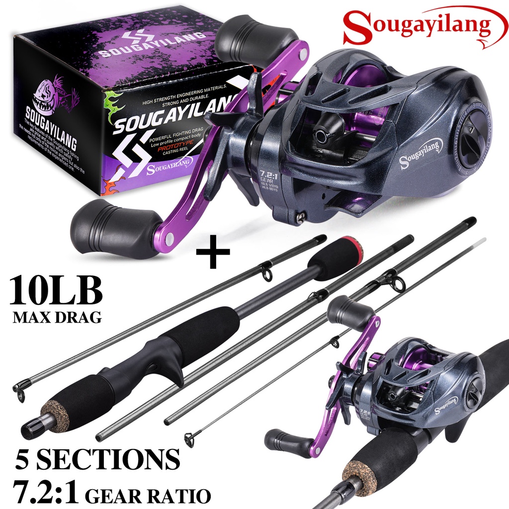 Conjunto Completo De Vara De Pesca Sougayilang E Carretel 1.70M/5.5FT Com Relação Engrenagem 7.2 : 1