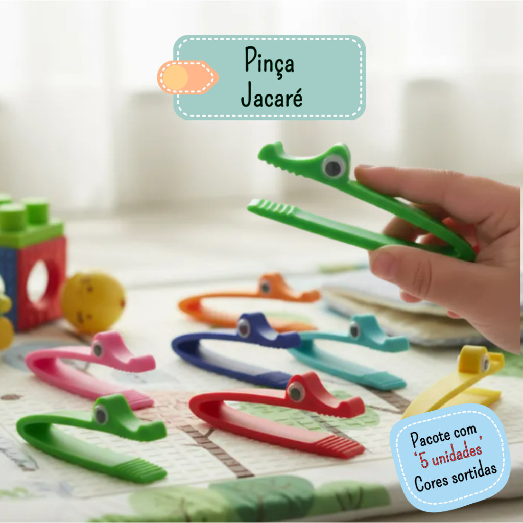 Kit com 5 Pinças Pedagógicas Jacaré  Coordenação Motora Fina, Escrita infantil, Atividade Sensorial