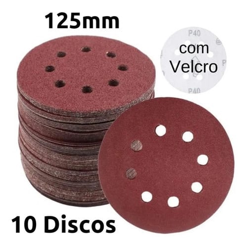 10 Lixas com Velcro 125mm  Indicado para Madeira, 