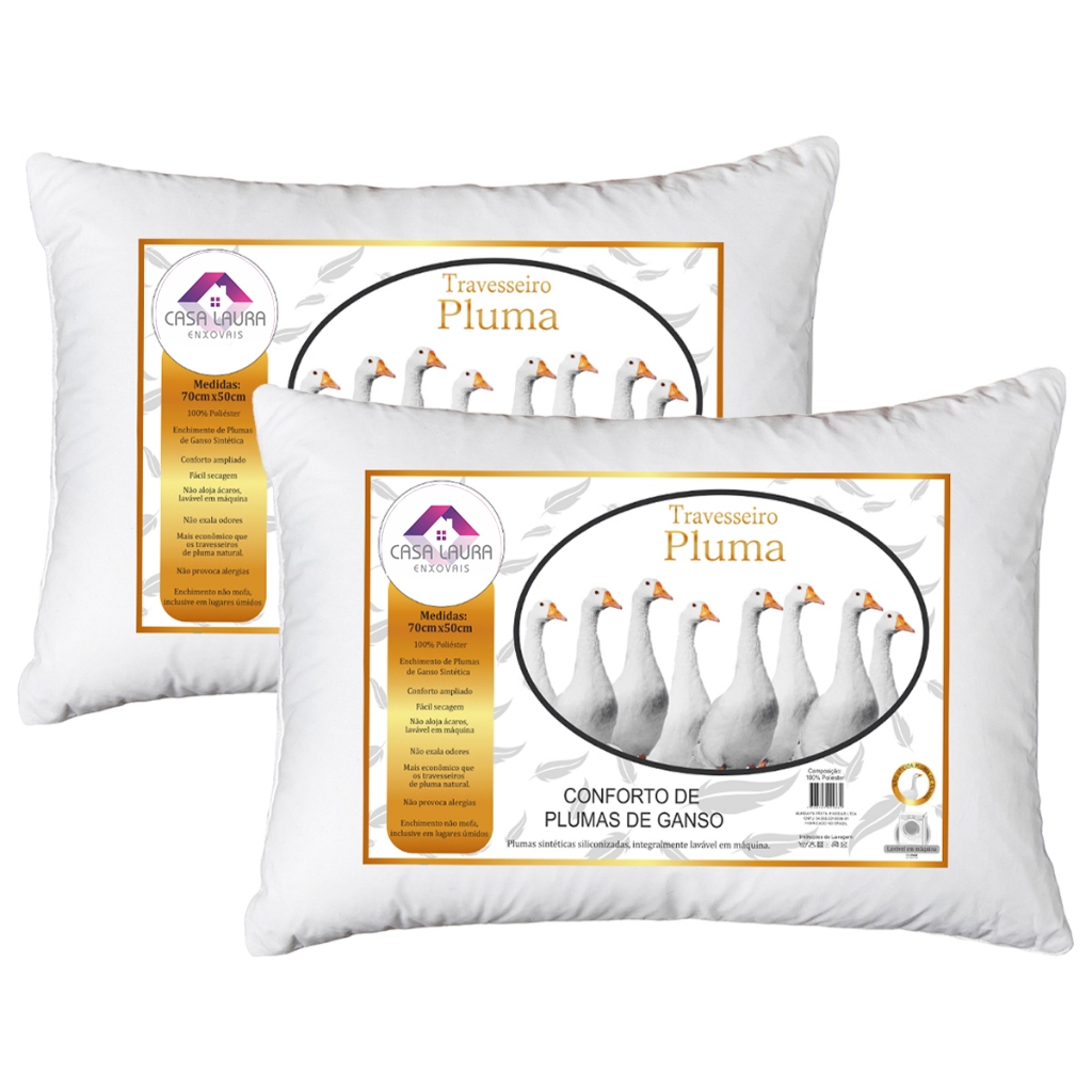 Kit 2, 4, 6 Travesseiros Plumas De Ganso Plumas Ecologicas Confort 70cm x 50cm Sintético