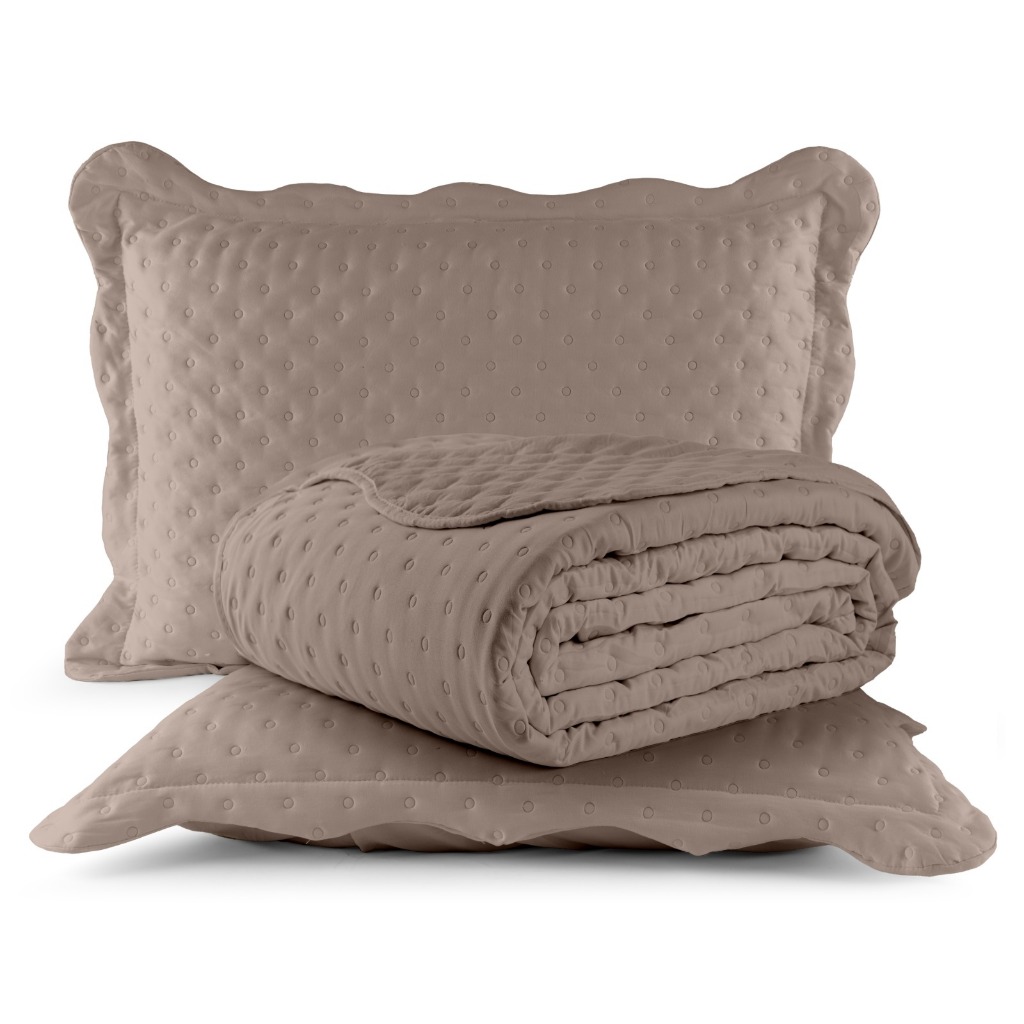 Kit Cobre Leito Colcha Casal Queen 03 Peças 2.60 x 2.40 Matelado 200 Fios Toque Macio