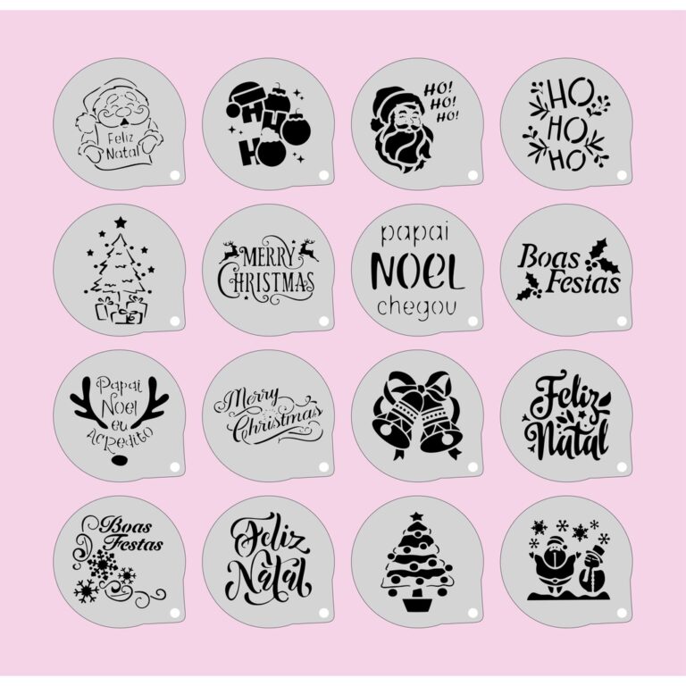 Stencil Natal (2) Kit 16 Moldes 7x7cm