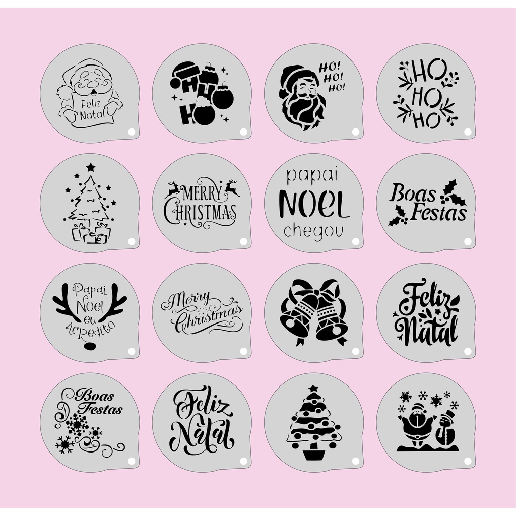Stencil Natal (2) Kit 16 Moldes 7x7cm