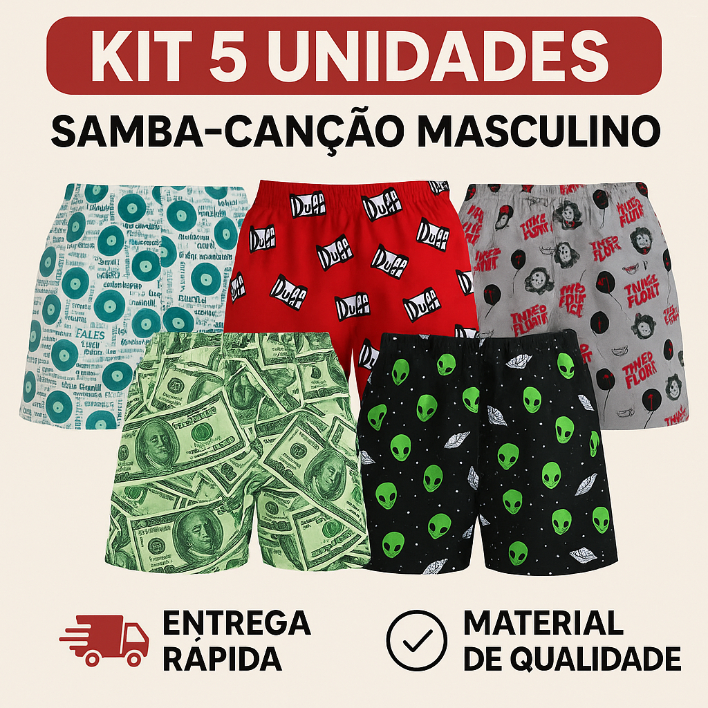 Kit Com 5 Samba Canção Multmarcas Roupa De Dormir De Homem Cueca De Dormir Short De Dormir Homem Mas