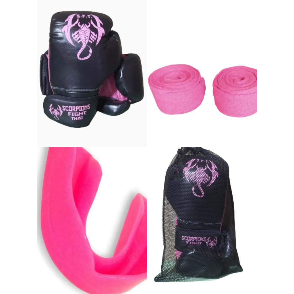 Kit Muay Thai Boxe Kickboxing Luva+bandagem+bucal+ sacola