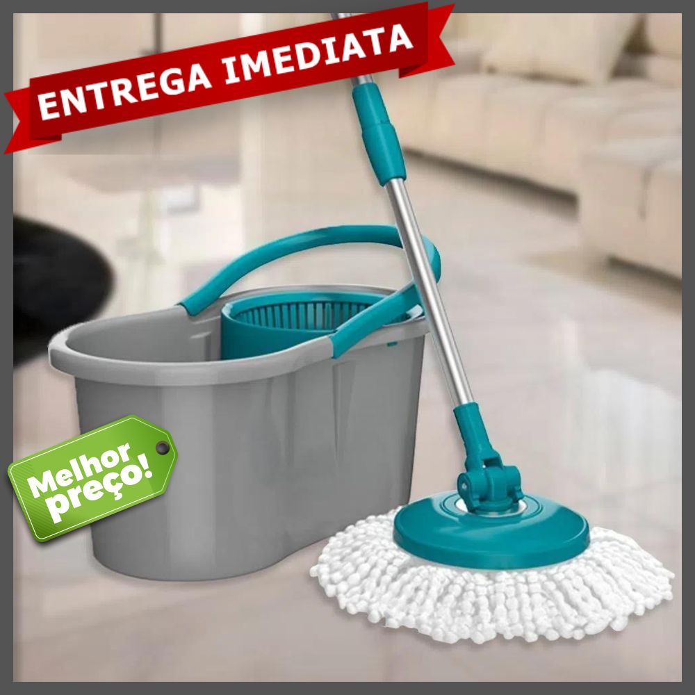 Esfregão Mop Fit Giratório 13 Litros com Cabo Inox Regulável Cesto Balde Multiuso