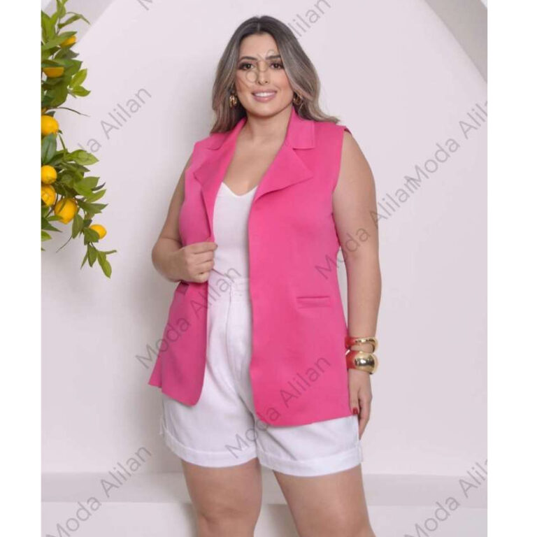 Colete Feminino Longo De Neoprene Moda Com Bolso F