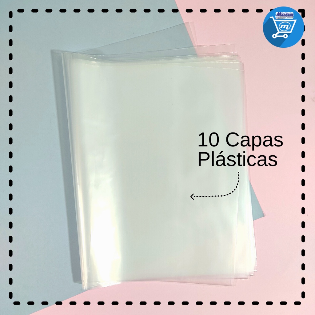 Kit com 10 Capas Plásticas Transparente para Caderno Brochurão ou Livro Didático