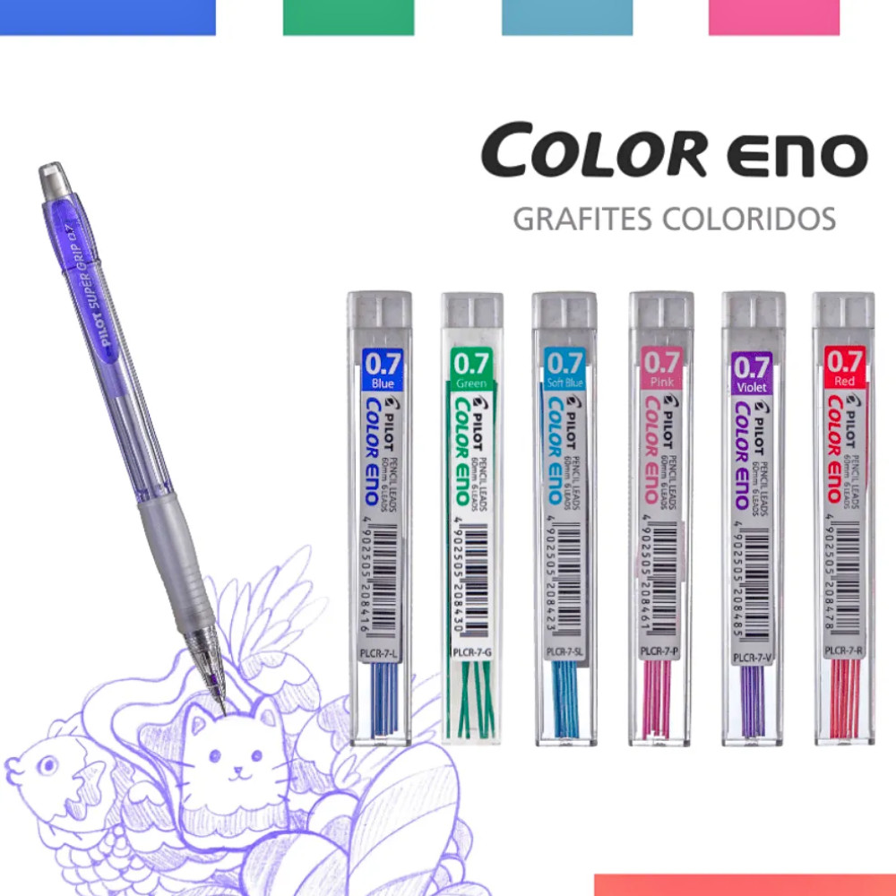 Grafite para Lapiseira Colorido Color Eno 0.7mm 6 Unidades PILOT 7 Cores Disponíveis Alta Qualidade