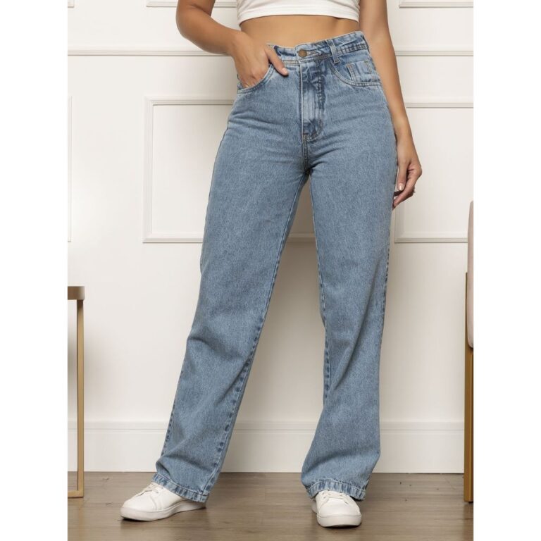 Calça Jeans Feminina Wide Leg Pantalona sem Lycra