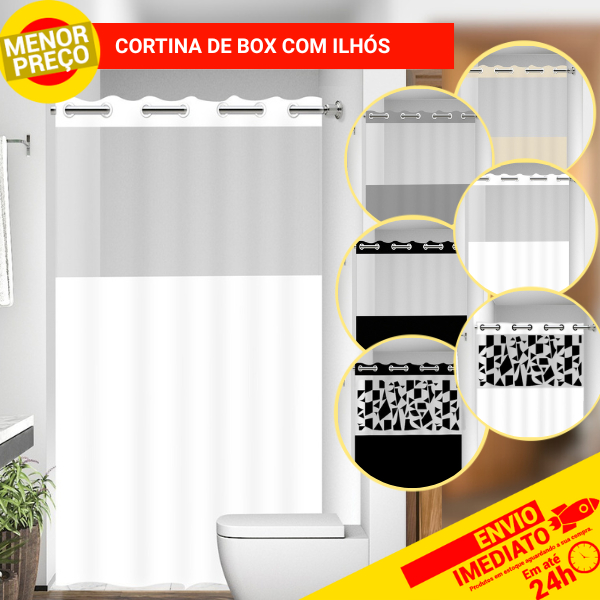 Cortina Box com Visor Transparente P/ Banheiro Ilh