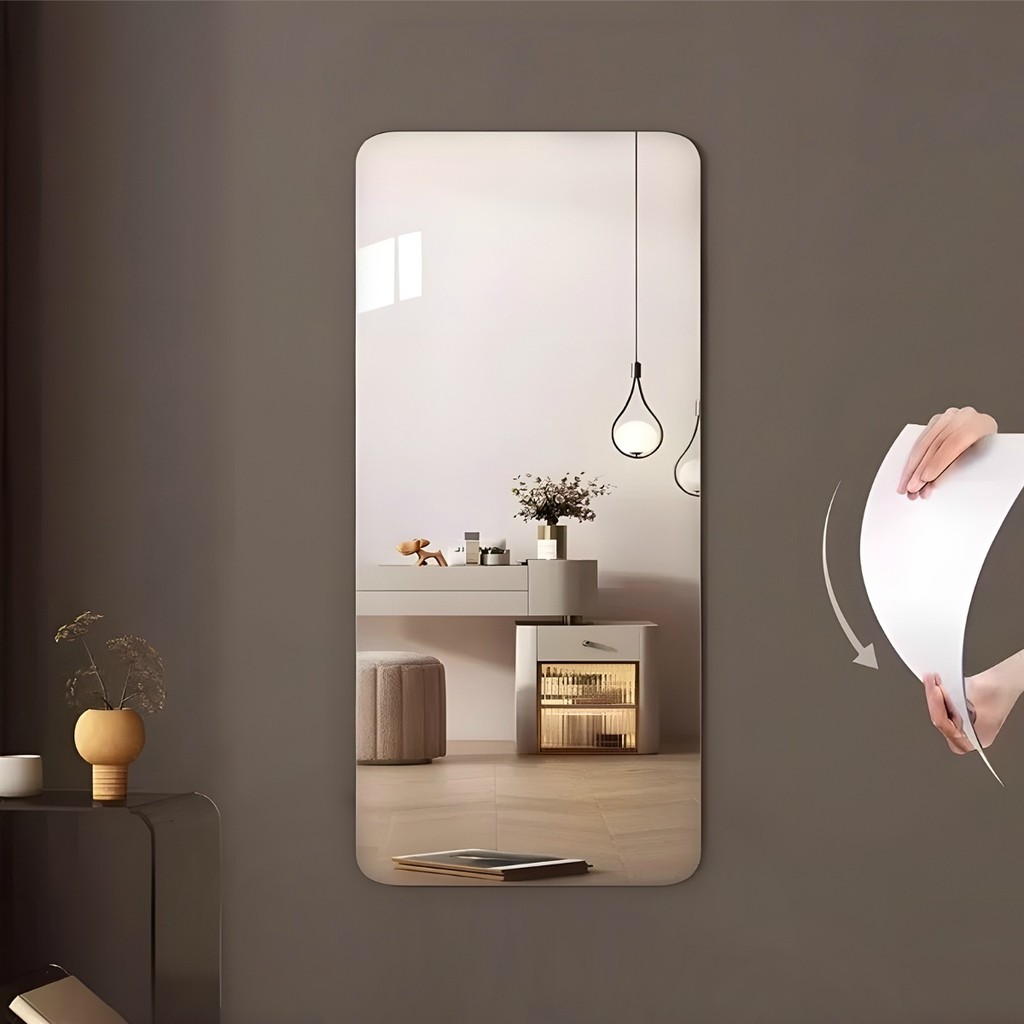 Espelho Adesivo Plástico Decorativo Flexível Adesivo Espelhado Retangular ou Oval 40×90