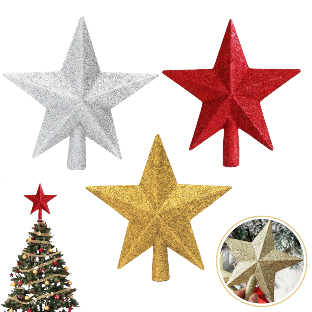 Estrela Ponteira com Glitter Árvore de Natal 15cm/20cm- Enfeite Natalino