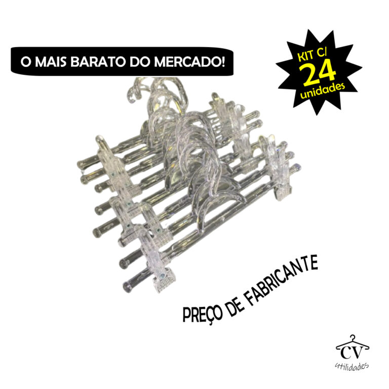 Cabide Saia Acrílico com presilha para roupas 22 