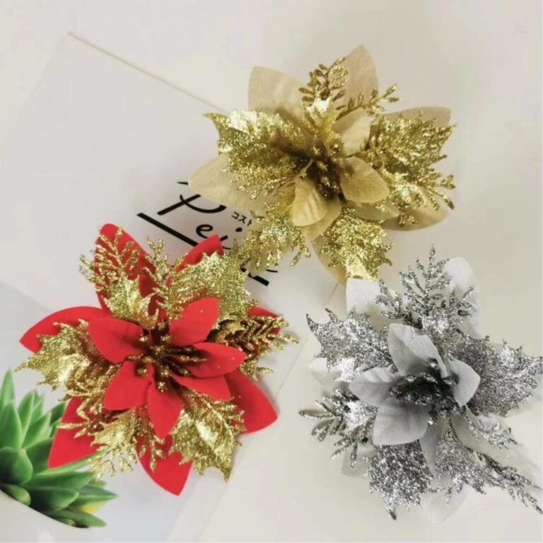Flor simulada Natal ouro em pó oco tridimensional