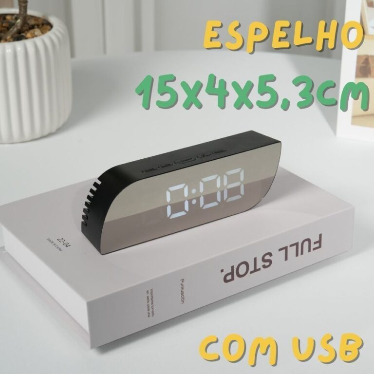 Relógio De Mesa Digital Led Com Espelho E USB 15x