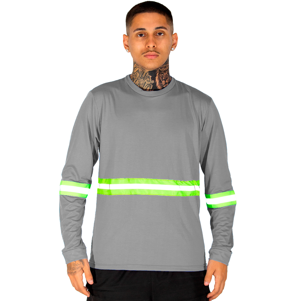 Camisa Camiseta Uniforme Manga Longa Pra Trabalho Peão Obra com Refletivo leve pra rodovia Camiseta