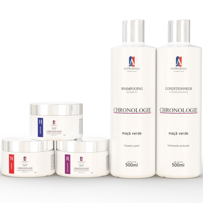 KIT 5 Cronograma Capilar Shampoo Condicionador Máscaras Hidratação Nutrição Reconstrução ALPHAHALL