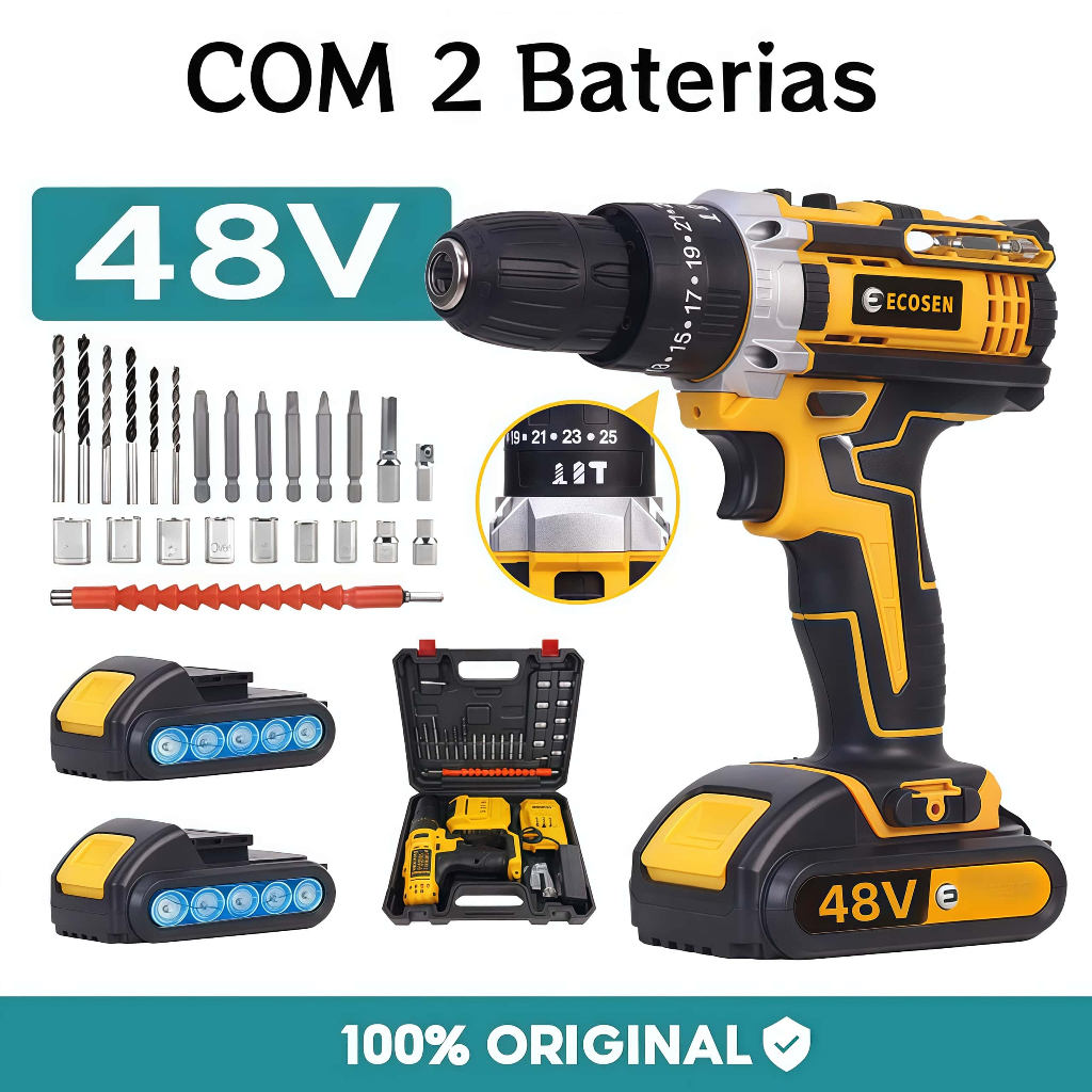 Parafusadeira Furadeira 48V 2 Baterias Com Maleta e Acessórios Completo