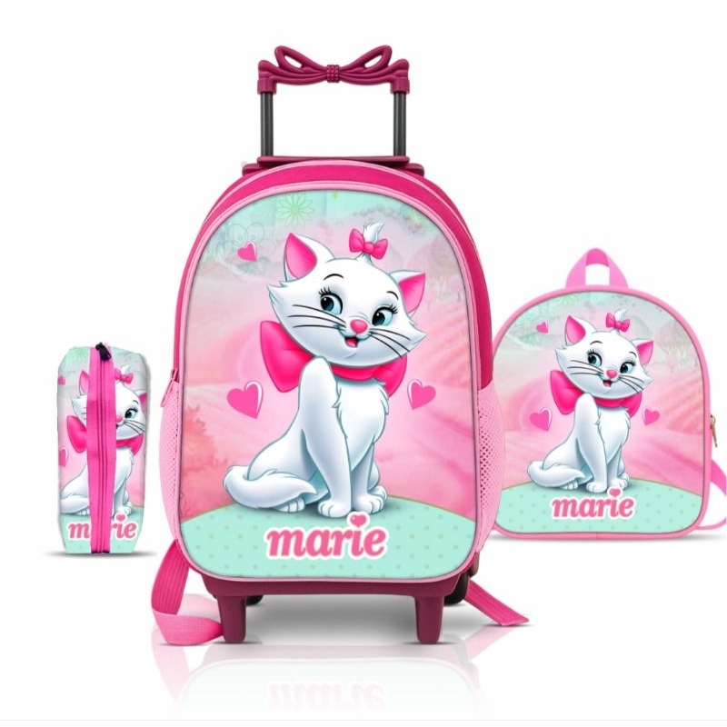 Kit mochila escolar Stitch com lancheira e Estojo – carrinho com Rodinhas – Menina – feminino