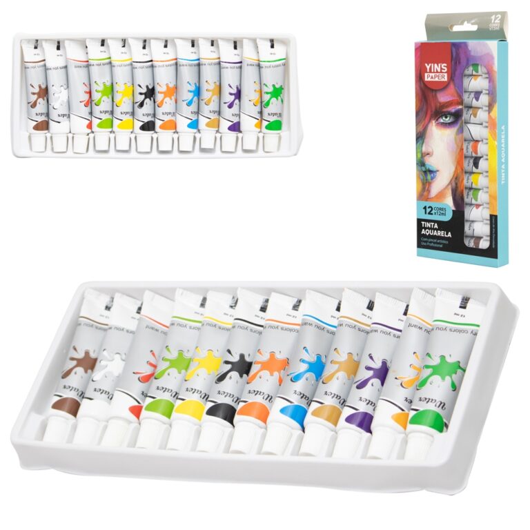 TINTA AQUARELA COM 12 CORES 12ML + PINCEL PROFISSI