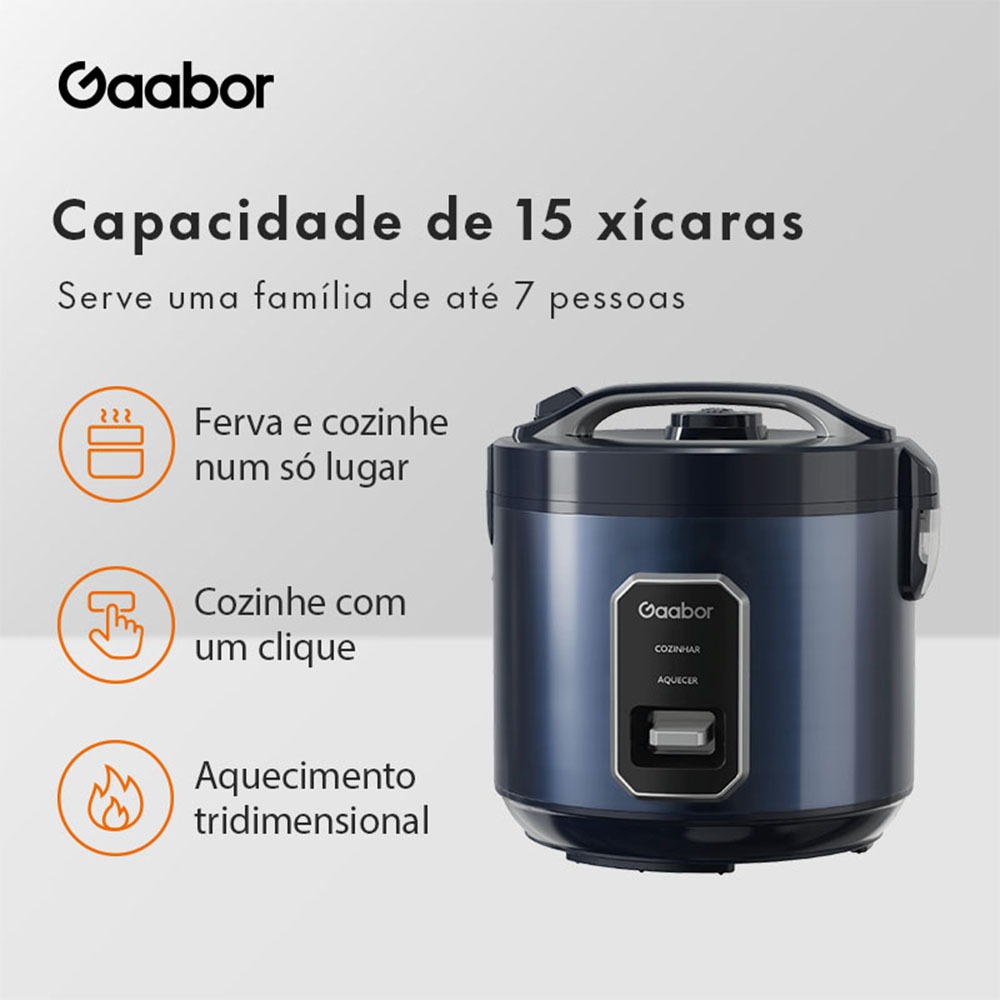 Gaabor 700W Panela de Arroz Azul Marinus com Capacidade para 6 Xicaras 2,2L RC-50M01A