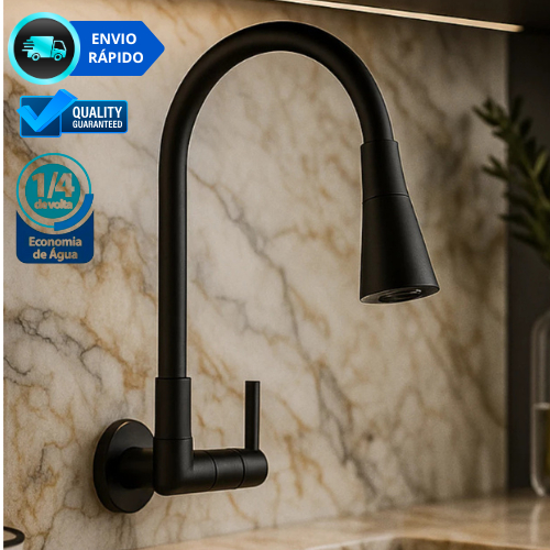 Torneira Gourmet de Parede Preta Bico Flexível co