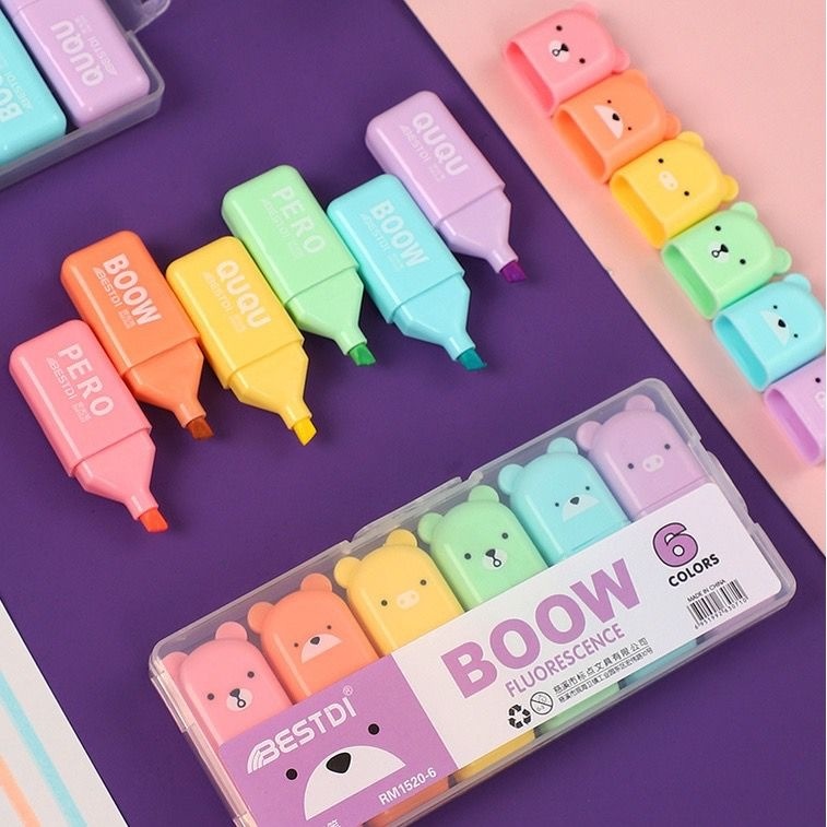 KIT COM 6 Mini Marca Texto Urso Ursinho (RM1520-6)