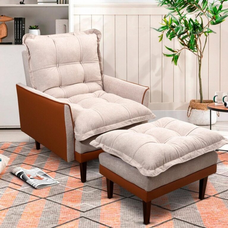 Poltrona Reclinável com Puff Catena Caramelo Bege