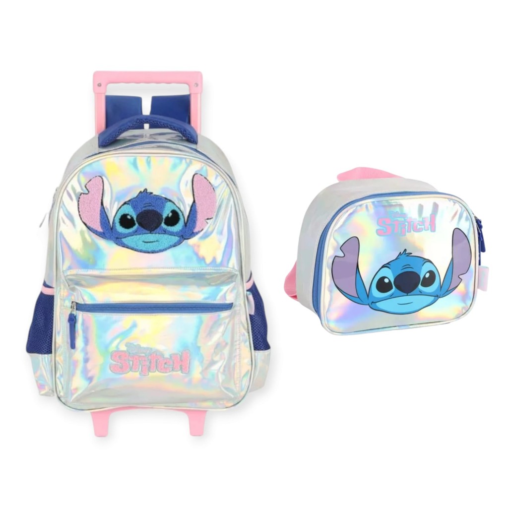 Kit Mochila de Rodinha Juvenil Stitch Metalizado + Lancheira – Luxcel