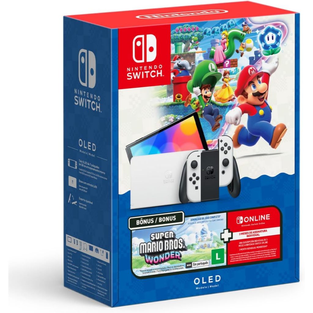Console Nintendo Switch Oled Super Mario Bros Wonder + 03 Meses de Assinatura Online