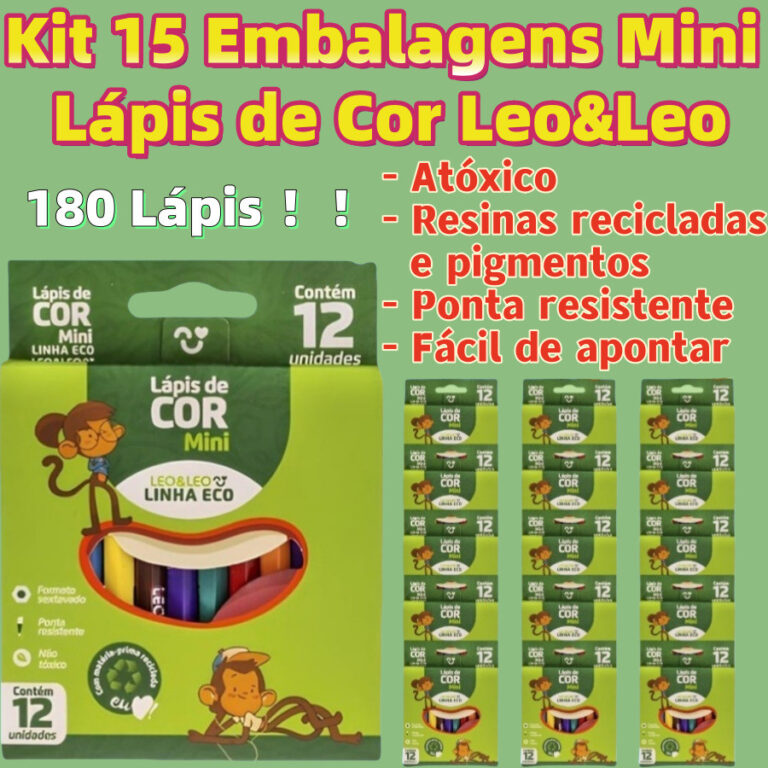 Kit 15 Embalagens Mini Lápis de Cor LeoELeo Linha