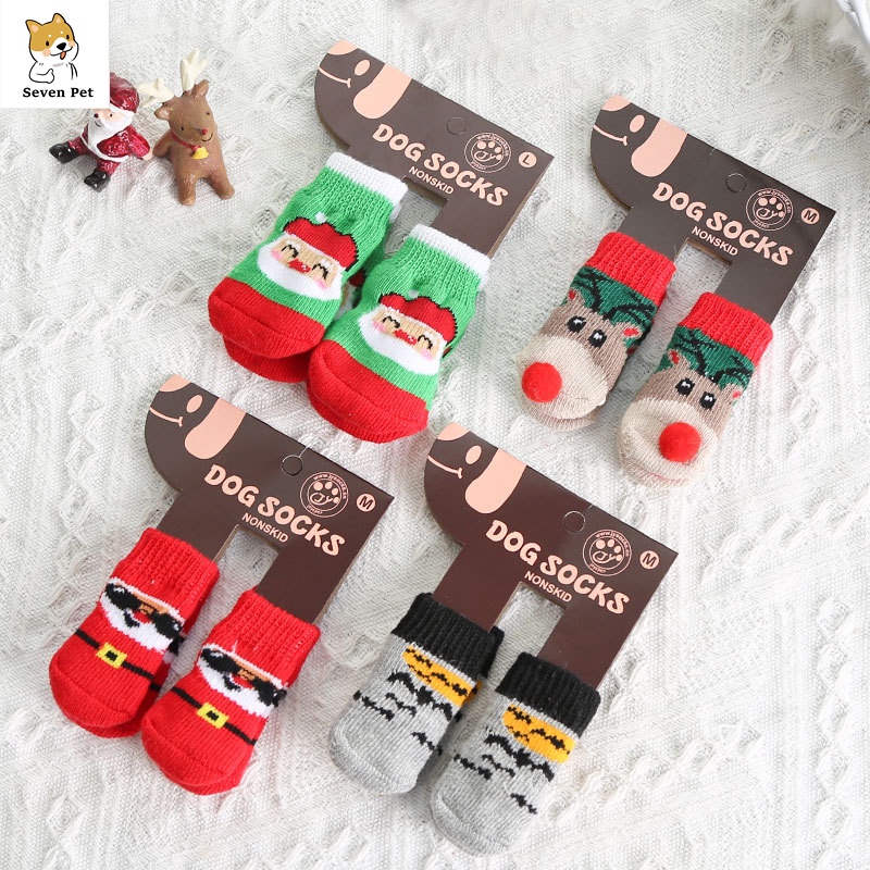 4 Pcs Meias De Natal Para Cães Antiderrapantes Fofas Pés De Gato Cobre Sapatos De Animal De Estimaçã