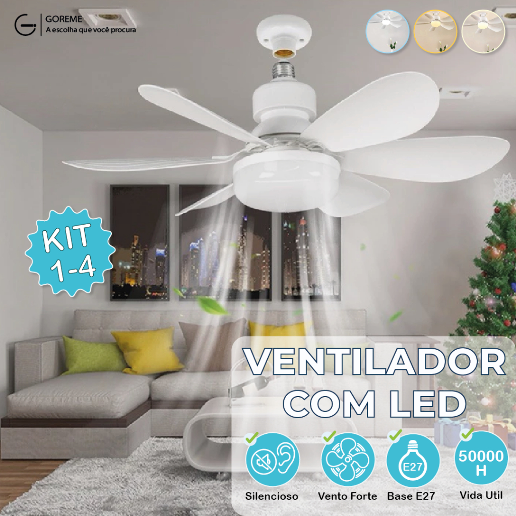 Ventilador de Teto PRO 80W ou 100W Super LED Lâmpada E27 Controle Remoto Luminária Economica de Ener