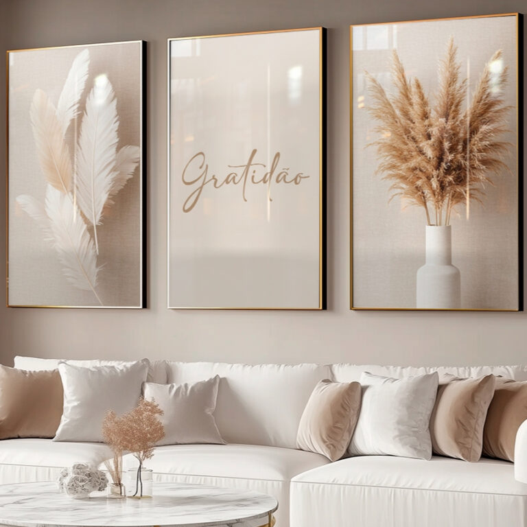 Quadro Decorativos Trio Gratidão Ramo de Trigo Pr