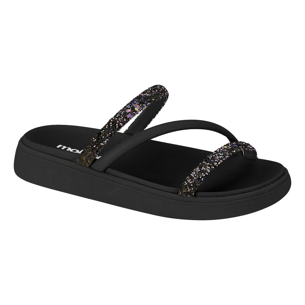 Papete Feminina Moleca Slide Leve Confortável Tiras Brilho Tendência Flatform Macia Original