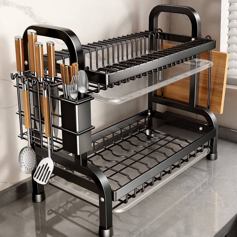 Escorredor Kitchen Rack 53cm  Aço Inoxidável Organizador Louça Preto Pia Kitchen Rack Aço Ino