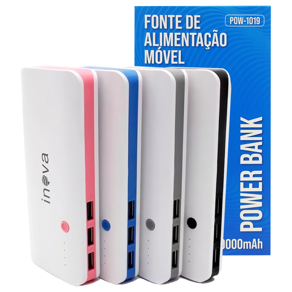Power Bank 10000mAh Carregador Portátil 3 Saídas USB Universal Inova