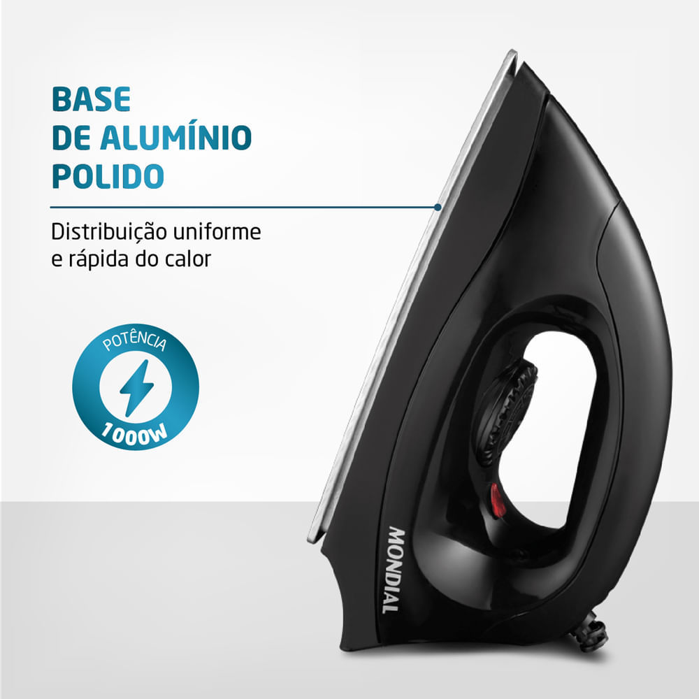 Ferro de Passar Roupa a Seco Mondial Fsn-55-B Preto – 220V
