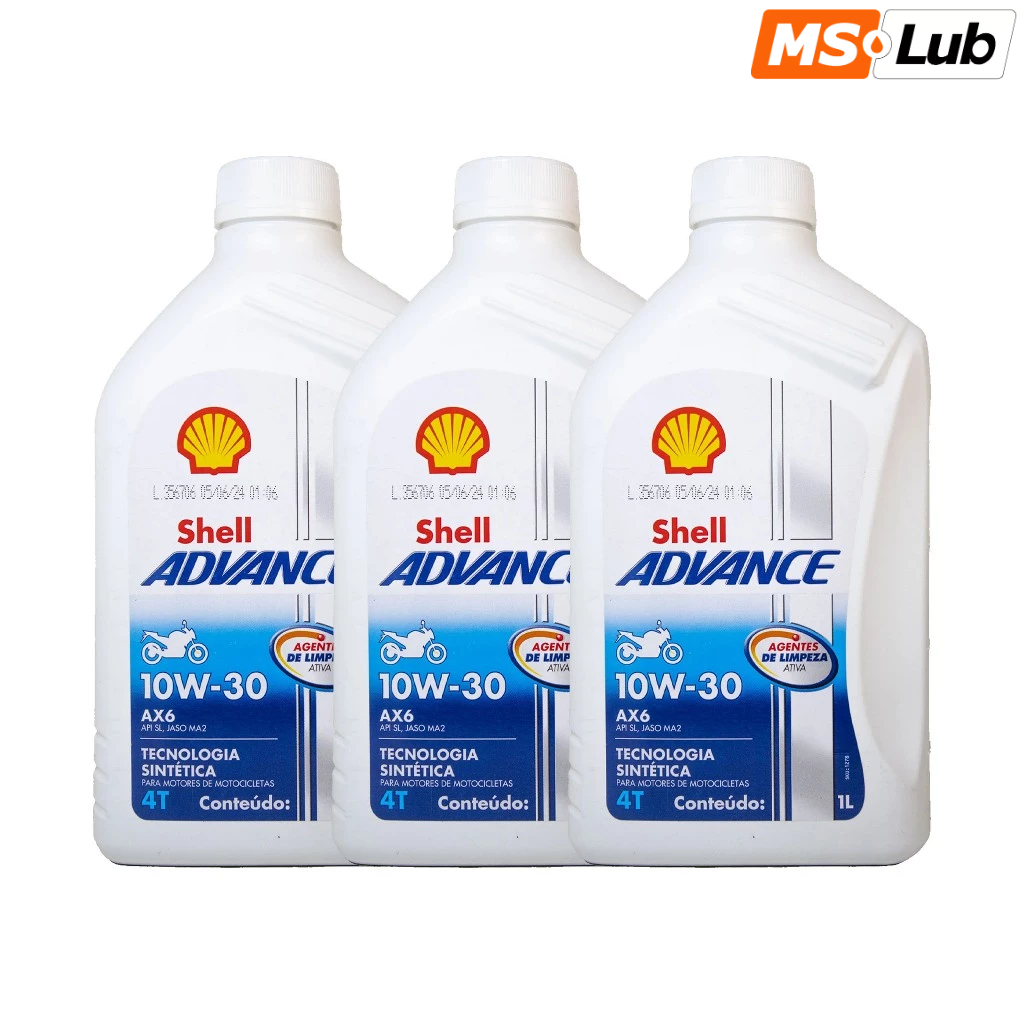 Kit 3 Shell 10w30 4T Advance AX6 Semissintético API SL