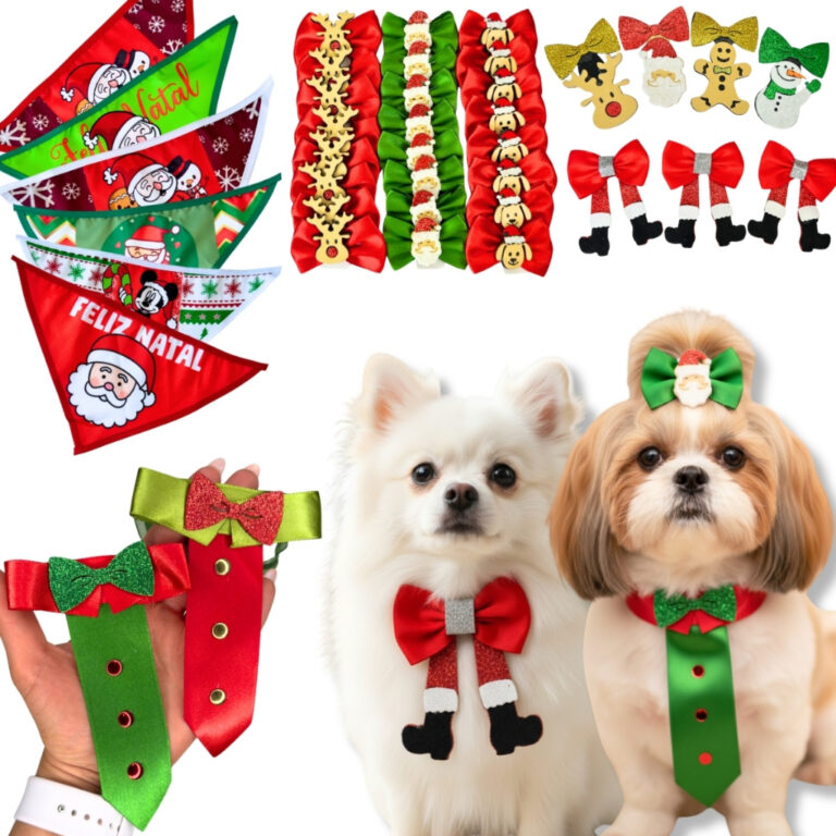 Kit 100 Laços Pet de Natal Gravatas Bandanas Laç