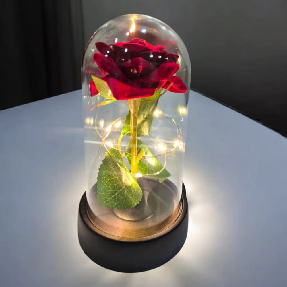 Rosa Encantada com Luz LED – Flor Eterna Decorativa em Cúpula de Acrílico