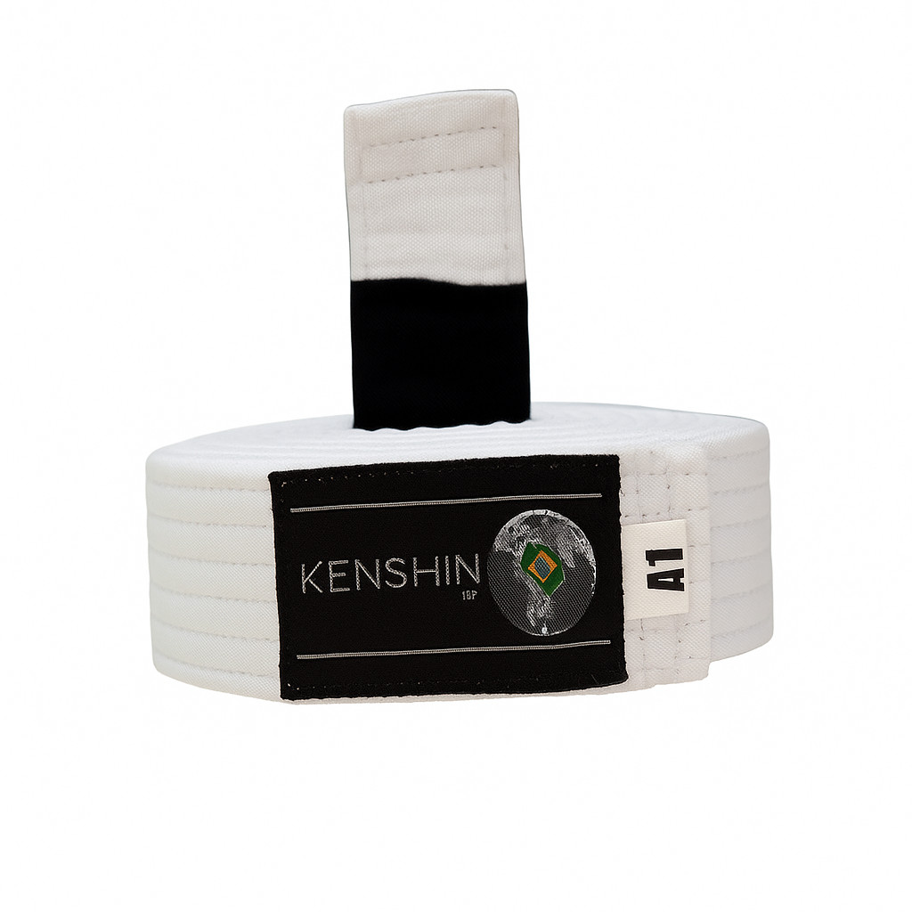Faixa Kenshin Jiu-Jitsu Tradicional com Ponta Preta  Modelo Premium