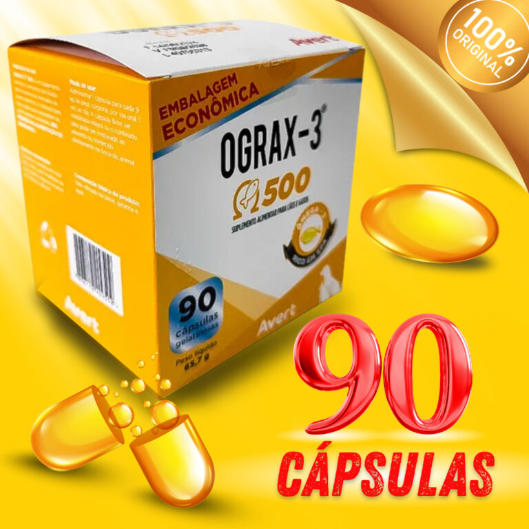 Ograx-3 500 mg Avert Cães e Gatos 90 Cápsulas
