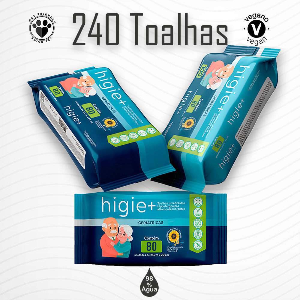 Kit com 03 Pacotes de Toalhas Umedecidas Geriátricas 20×23 Premium