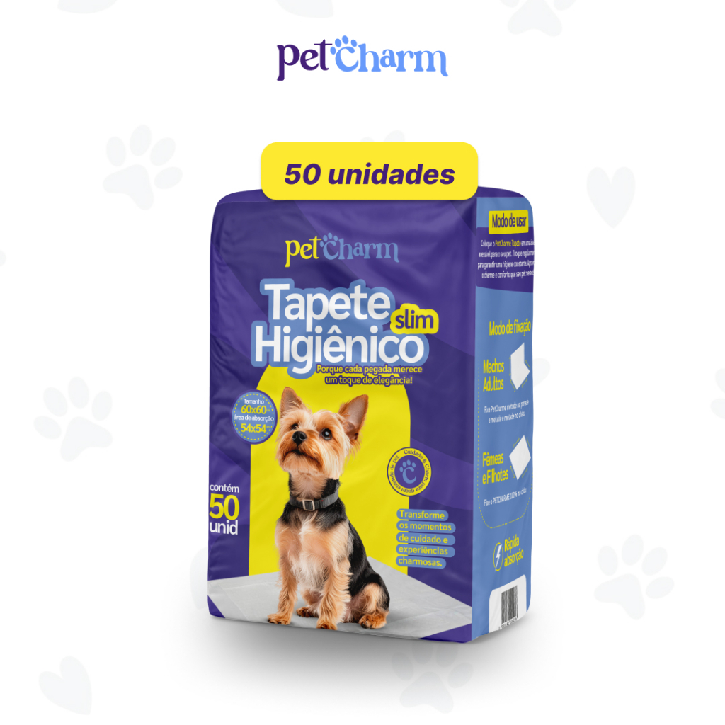 50 unid – Tapete Higiênico PetCharm Slim -Tamanho 50cm x 60cm Para Cachorros