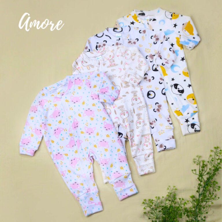 Roupa Bebê Macacão Amore Vira Pé Estampado com 