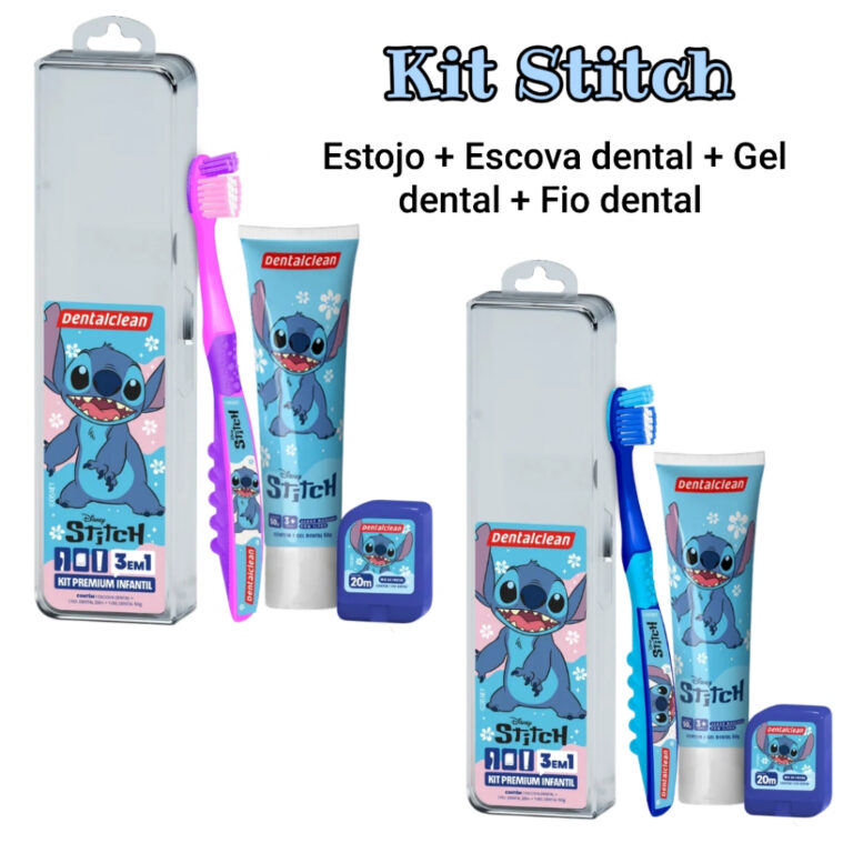 Kit infantil Stitch 3 em 1 Escova de dente + Gel d