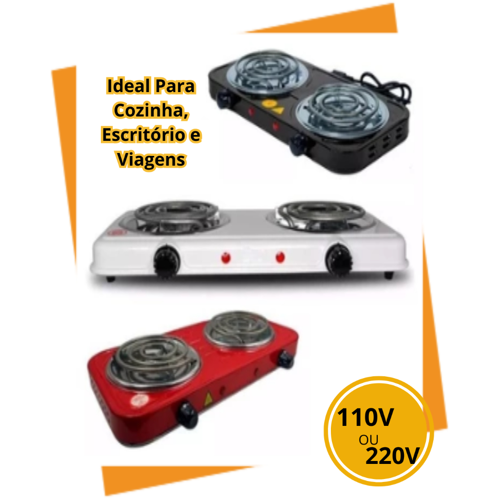 Fogareiro Elétrico 2 Bocas Portátil Camping Cooktop Cozinha 110v – 220v Viagem Premium