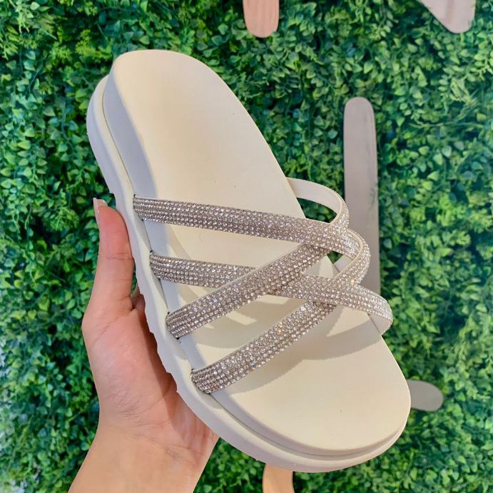 Sandalia Feminina Bloguerinha Rasteira Papete Luxo